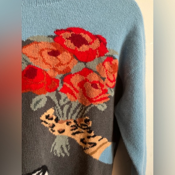 Krizia MAGLIA Wool-Cashmere-Angora embroidered bunch of flowers with dog - Picture 8 of 14